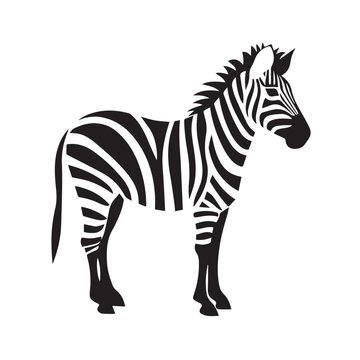 Black zebra logo, icon design template, zebra animal silhouette illustration. 2d illustration in doodle, cartoon style.
