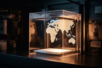 3D printer with world map, 3D rendering. Generative AI