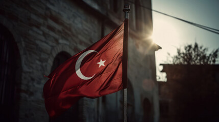 Turkey national flag waving in beautiful sky. Generative AI