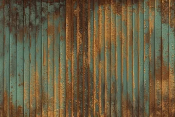 Foto op Plexiglas wallpaper for seamless oxidized copper patina corrugated sheet metal grunge background texture vintage antique weathered and worn rusted bronze or brass abstract pattern orange brown and generative ai © akkash jpg