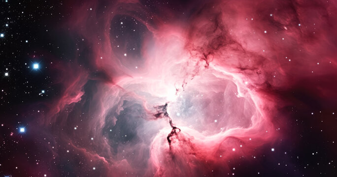 nebulosa en espacio profundo, colores purpuras y rosas. ilustracion de ia generativa