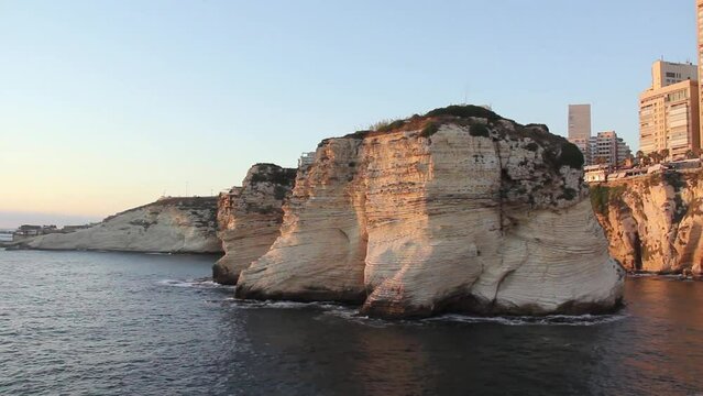 Beautiful view of the Pigeon Rocks on the promenade in the center of Beirut, Lebanon