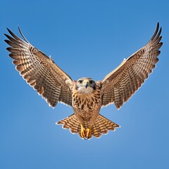 Fototapeta premium Majestic Flight: Saker Falcon Soaring through the Clear Sky
