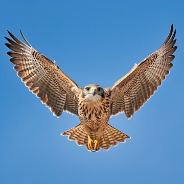 Majestic Flight: Saker Falcon Soaring through the Clear Sky