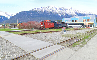 Rare sight of Empty Tourist Train station. Yukon White Pass Railway. Skagway, Alaska