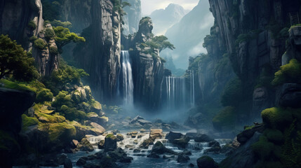 Naklejka na ściany i meble A majestic waterfall illustration