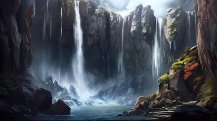 A majestic waterfall illustration