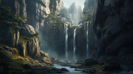 Fototapeta premium A majestic waterfall illustration