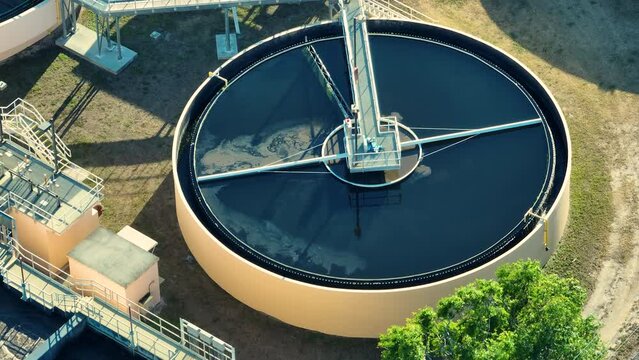 Modern water cleaning facility at urban wastewater treatment plant. Purification process of removing undesirable chemicals, suspended solids and gases from contaminated liquid
