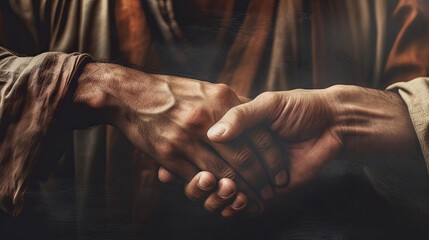 Sacred handshake of two men, blessing 