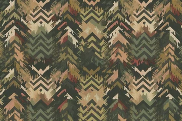 Stoff pro Meter wallpaper for seamless ethnic tribal tapestry military or hunting camouflage pattern in army green forest brown sage and khaki tileable abstract contemporary camo fashion texture high re generative ai © akkash jpg