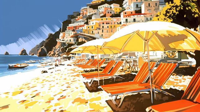 Illustration of beautiful view of Positano, Italy