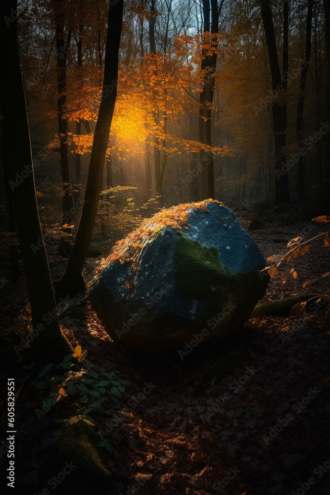 Canvas Prints a big rock in the forest generative ai