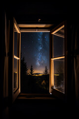 Window open with night view generative AI