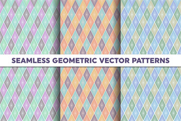 Geometric set of  retro seamless vector diamond patterns