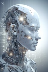 if AI were a digital being, Backround white, humanoid appearance, technology, futuristic, AI generated