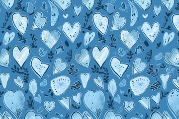 wallpaper for tranquil blue playful hand drawn doodle valentine hearts seamless background texture cute kidult abstract 2023 color trend fashion backdrop kid s room textile pattern or ba generative ai - obrazy, fototapety, plakaty