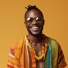 Happy African homosexual man posing and smiling in front of camera. Ai generative