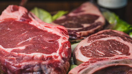 High quality cuts of meat, t-bone, flank steak, Wagyu beef steak