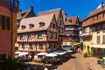 Beautiful view of colorful romantic city Colmar, France, Alsace - obrazy, fototapety, plakaty
