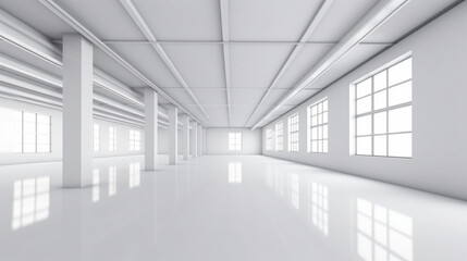 3d rendering interior white and clean empty room or factory Generative AI