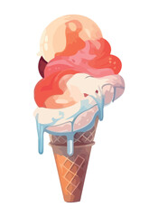 Cute cartoon ice cream cone on summer backdrop