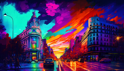 Obraz premium A colorful European city, created with Generative AI technology 