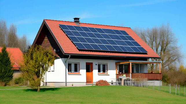 Garden house with solar panels. Generative AI