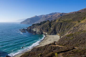 View of coastline from top of cliff