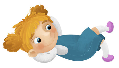 cartoon scene with young girl having fun playing leisure free time isolated illustration for kids