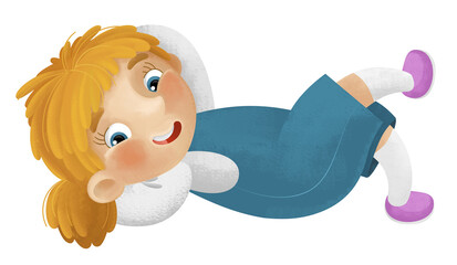 cartoon scene with young girl having fun playing leisure free time isolated illustration for kids
