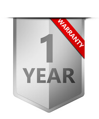 One year warranty banner with silver shield