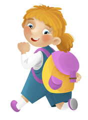 cartoon scene with young girl having fun playing leisure free time isolated illustration for kids