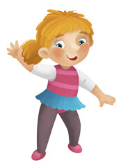 cartoon scene with young girl having fun playing dancing aballet leisure free time isolated illustration for children