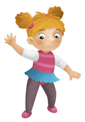 cartoon scene with young girl having fun playing dancing aballet leisure free time isolated illustration for children