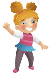 cartoon scene with young girl having fun playing dancing aballet leisure free time isolated illustration for children