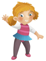 cartoon scene with young girl having fun playing dancing aballet leisure free time isolated illustration for children