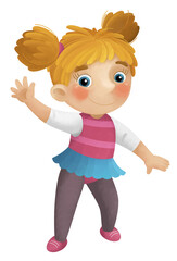 cartoon scene with young girl having fun playing dancing aballet leisure free time isolated illustration for children