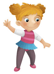 cartoon scene with young girl having fun playing dancing aballet leisure free time isolated illustration for children