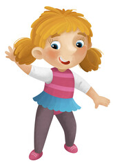 cartoon scene with young girl having fun playing dancing aballet leisure free time isolated illustration for children