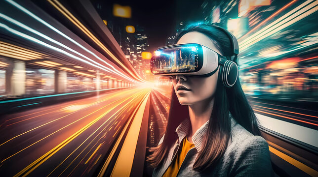 Virtual world on the Internet. Virtual reality glasses. Internet world. Generative AI