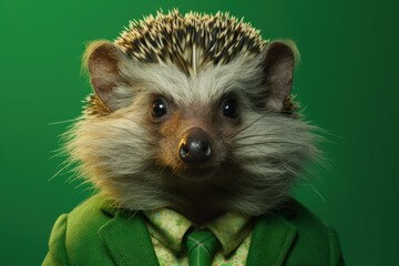 Anthropomorphic Hedgehog dressed in a suit like a businessman. Business Concept. AI generated, human enhanced - obrazy, fototapety, plakaty