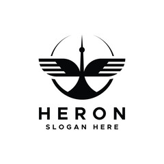 Heron pelican stork vector logo lineart line outline monoline icon design stock gulf bird coast beach illustration abstract