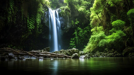 Fototapeta na wymiar Nature's Serenade: Enchanting Waterfall Landscape with the Melodic Rhythm of a Running River