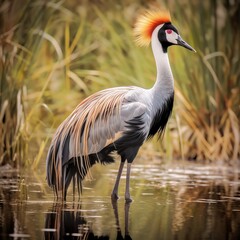 Obraz premium Serene Grey Crowned Crane in Wetland Oasis