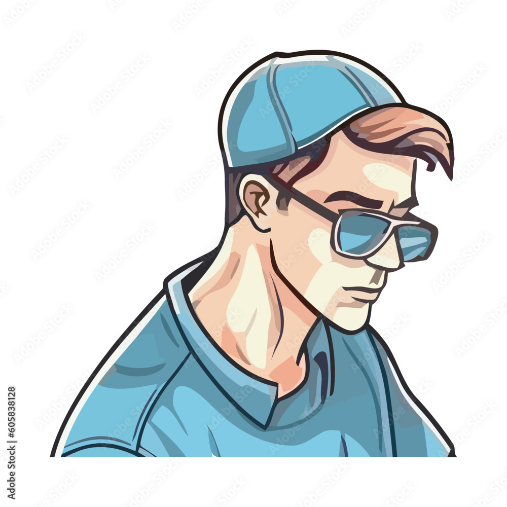 Sticker smiling athlete wears sunglasses character