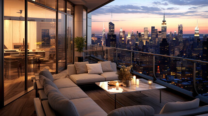 New York Penthouse balcony at dusk