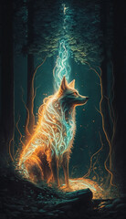 A mystical fox in a deep forest. Generative Ai
