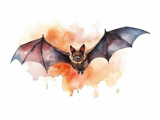 A Minimal Watercolor Painting of a Bat in Nature with a White Background | Generative AI