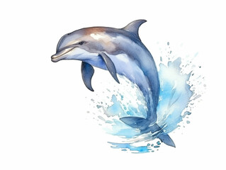 A Minimal Watercolor Painting of a Dolphin in Nature with a White Background | Generative AI